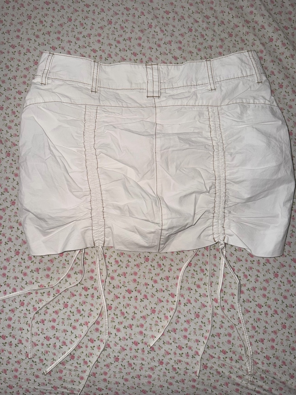 Garage White Ruched Drawstring Mini Skirt - Picture 2 of 4
